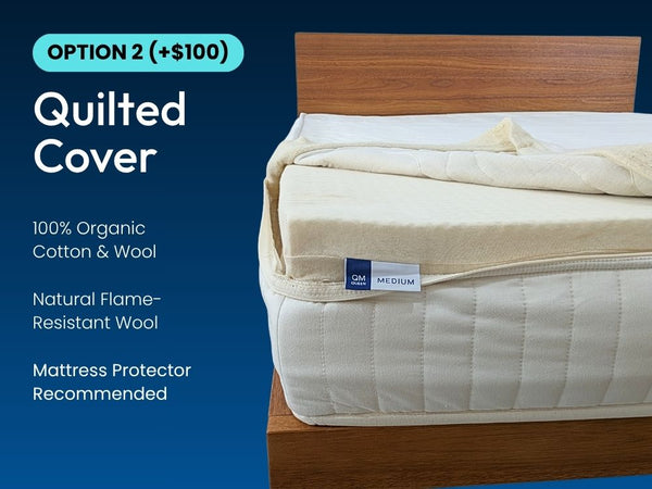 Quilted organic cotton and wool mattress cover
